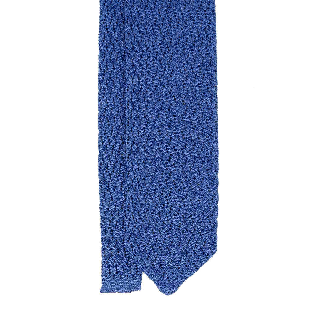 Light Blue Zig Zag V Point Knitted Silk Tie Serà Fine Silk