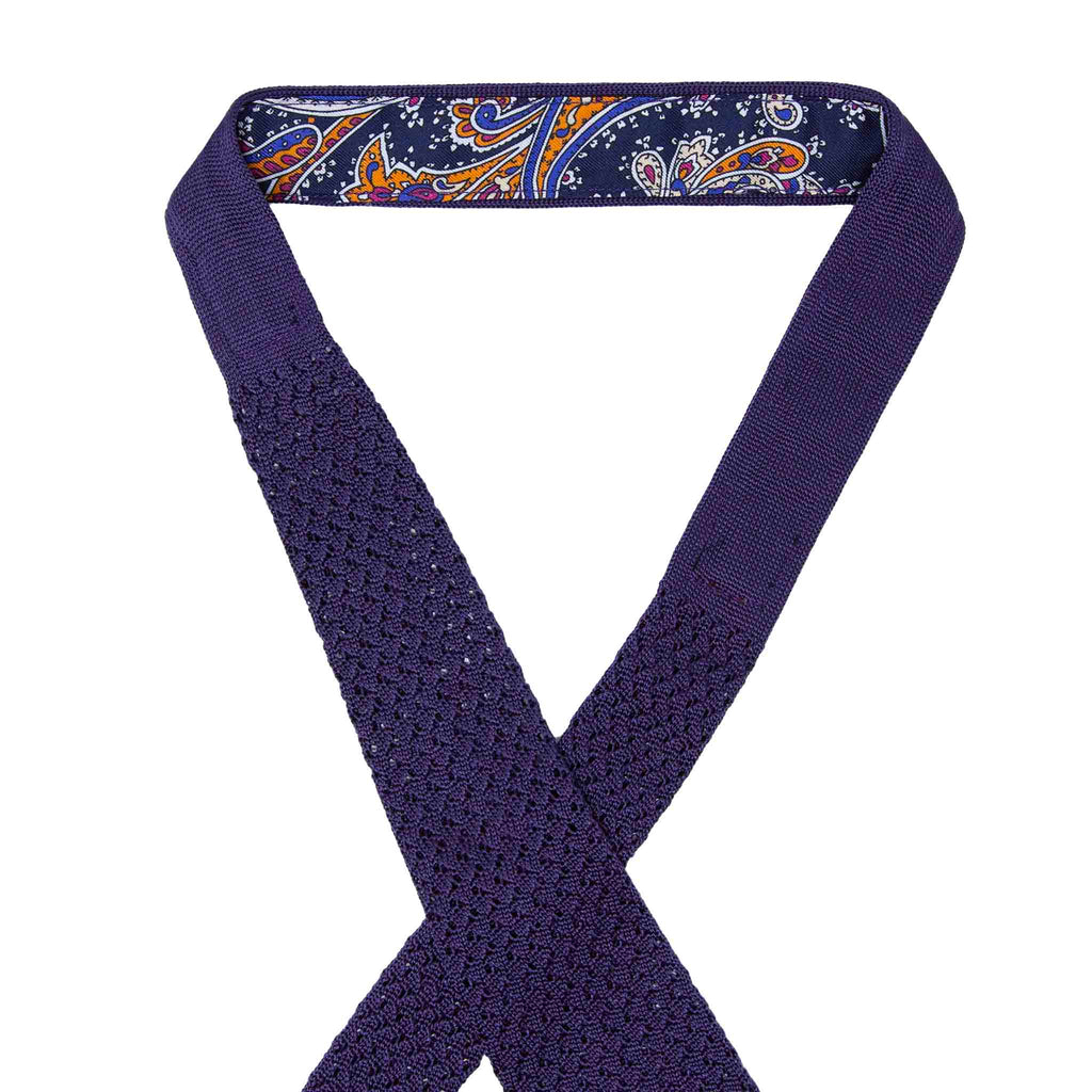 Dark Purple Hazelnut V Point Knitted Tie Serà Fine Silk