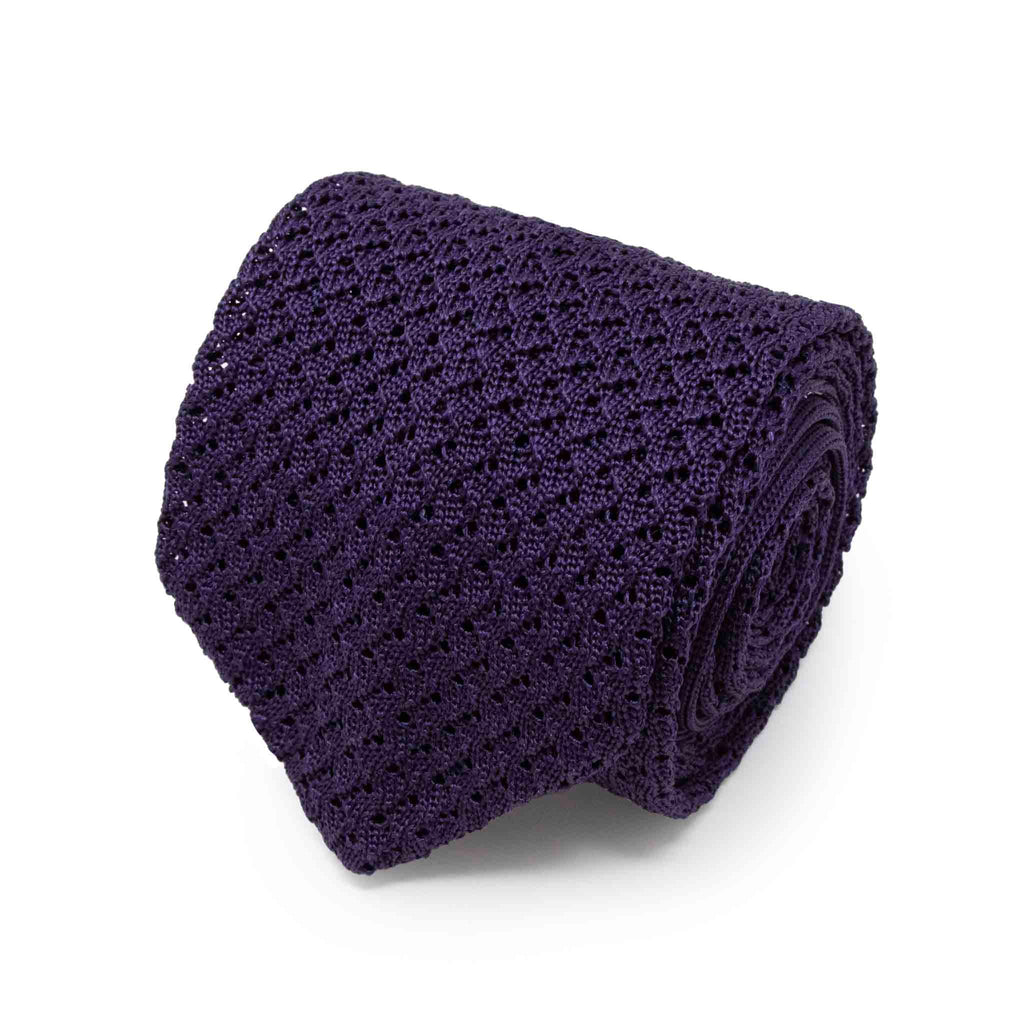 Dark Purple Hazelnut V Point Knitted Tie Serà Fine Silk