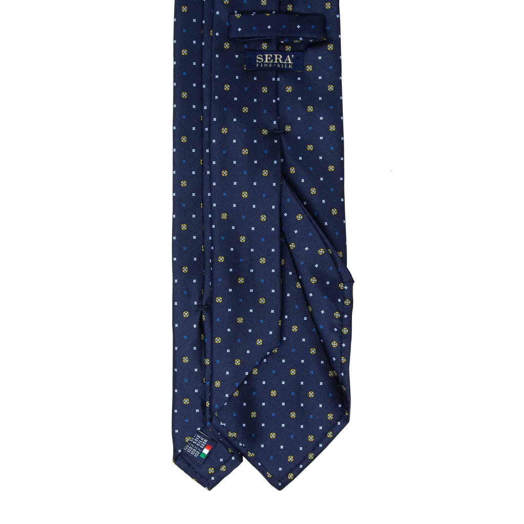 navy blue with small yellow flowers patterned silk tie - serà fine silk
