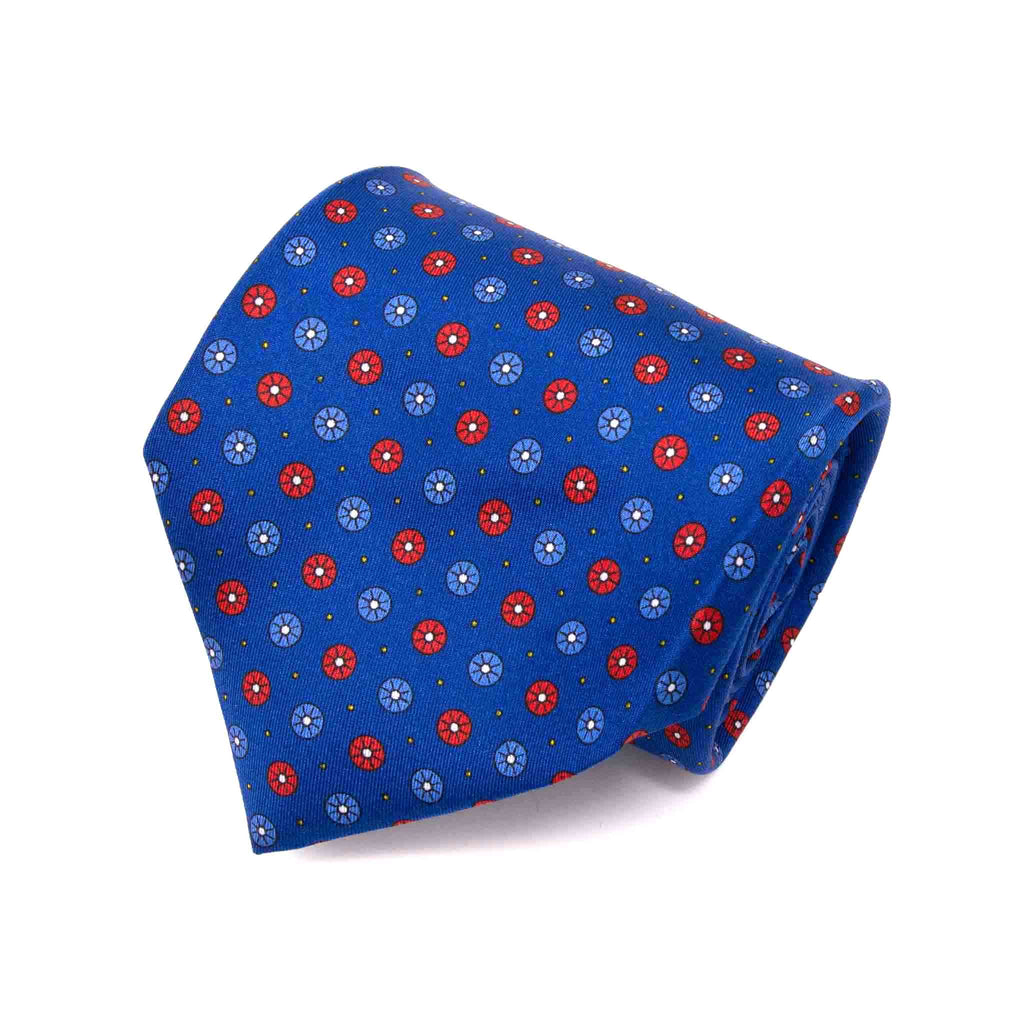 Blue & Red Small Circles Pattern Silk Tie Serà Fine Silk