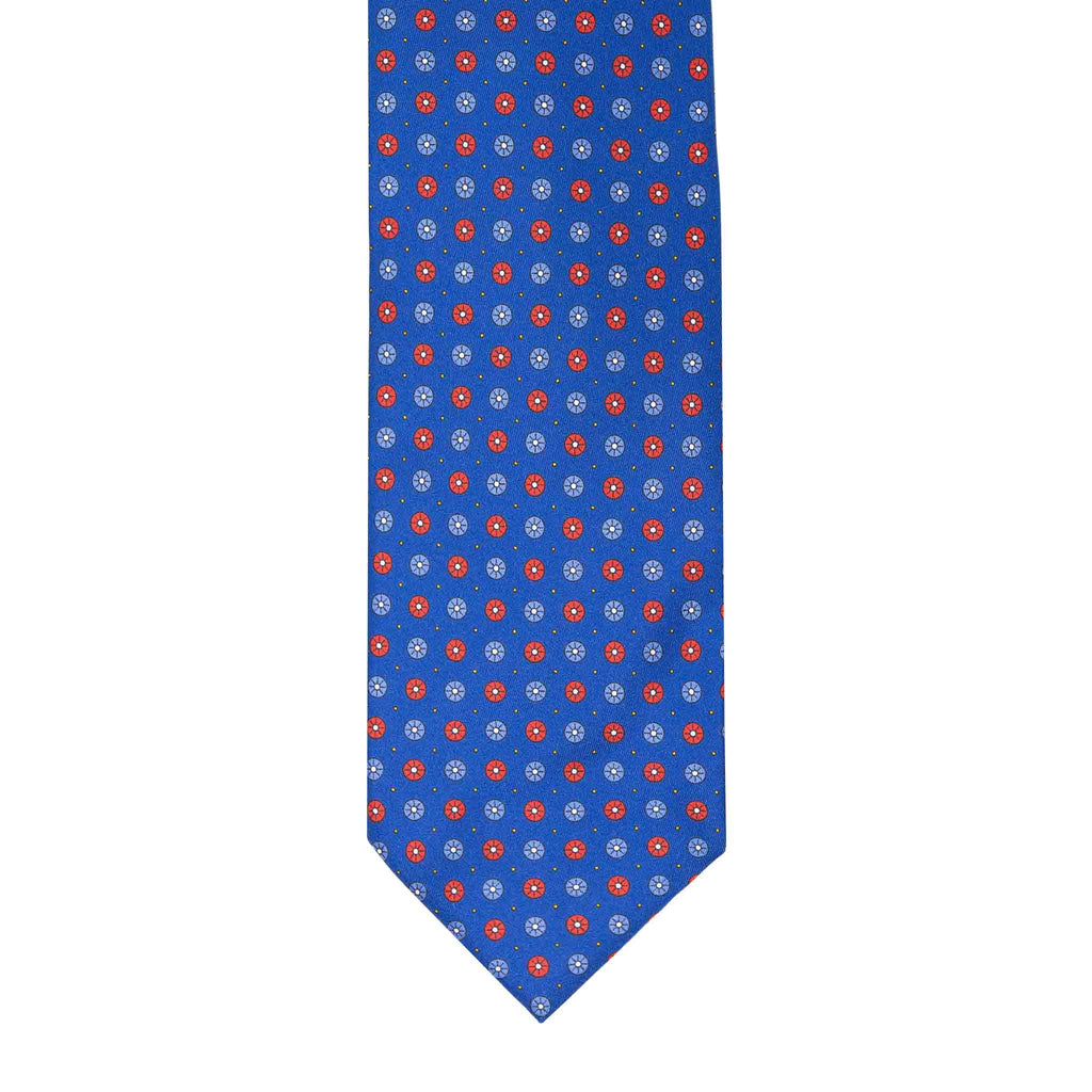 Blue & Red Small Circles Pattern Silk Tie Serà Fine Silk