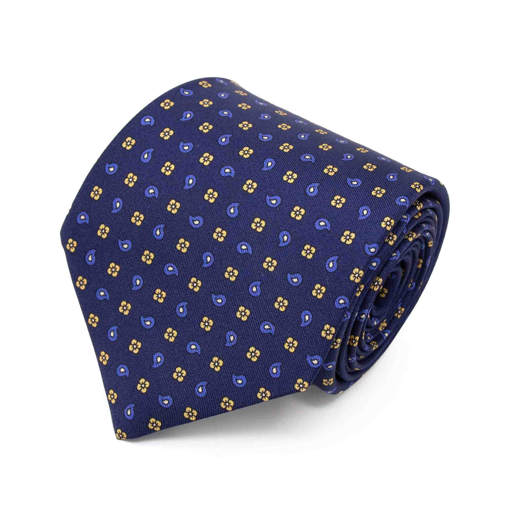 royal blue and yellow paisley silk tie - serà fine silk