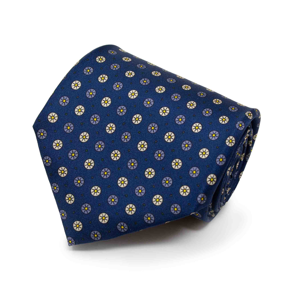 blue with small circles patterned silk tie