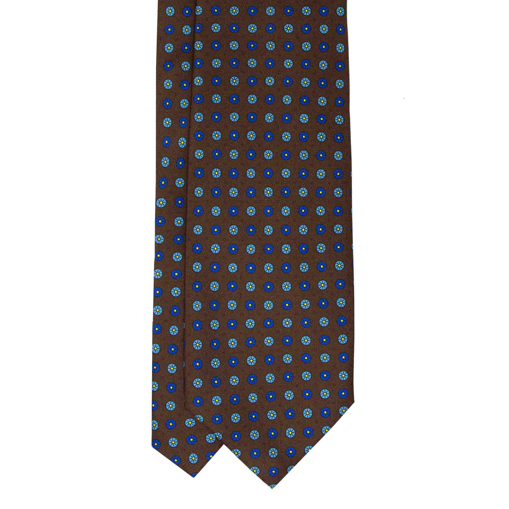 Brown with Small Circles Patterned Silk Tie