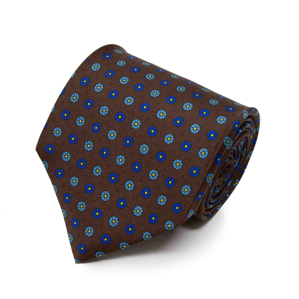 Brown with Small Circles Patterned Silk Tie