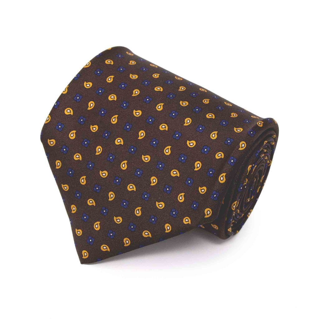 brown and yellow paisley silk tie