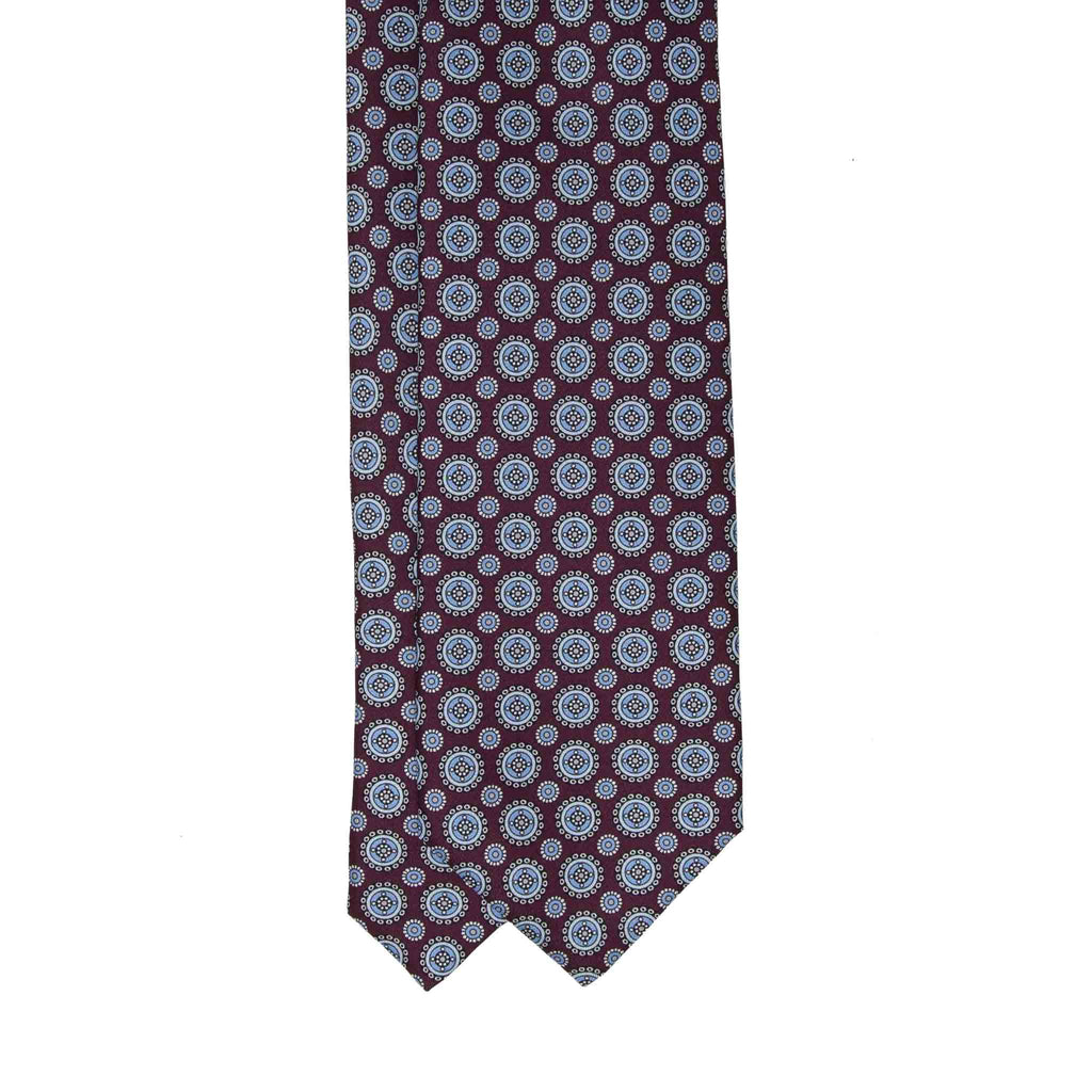 burgundy with light blue round pattern silk tie - serà fine silk