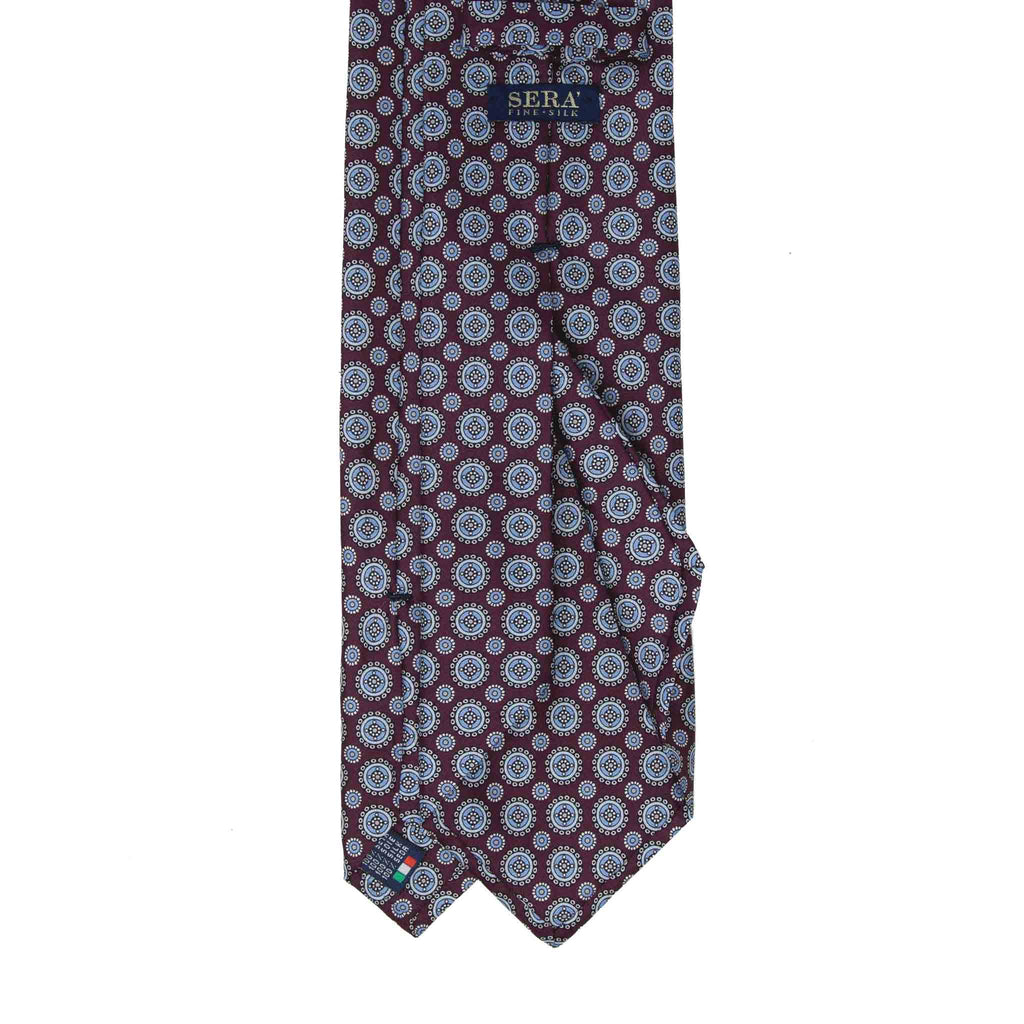 burgundy with light blue round pattern silk tie