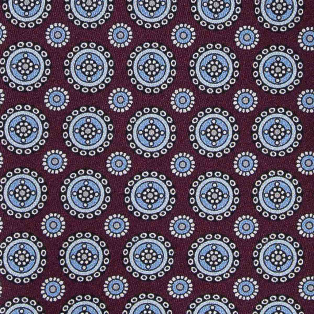 burgundy with light blue round pattern silk tie - serà fine silk
