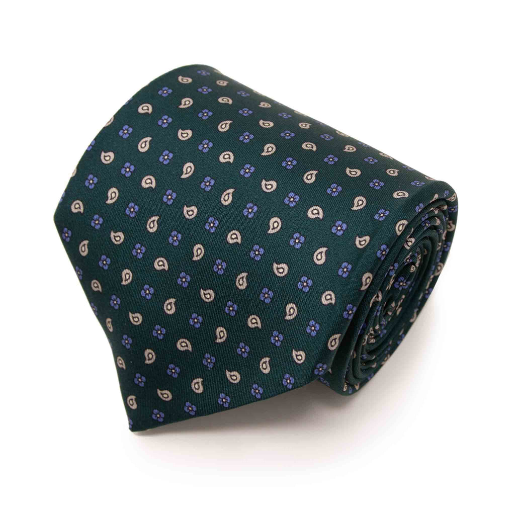 green and grey paisley silk tie