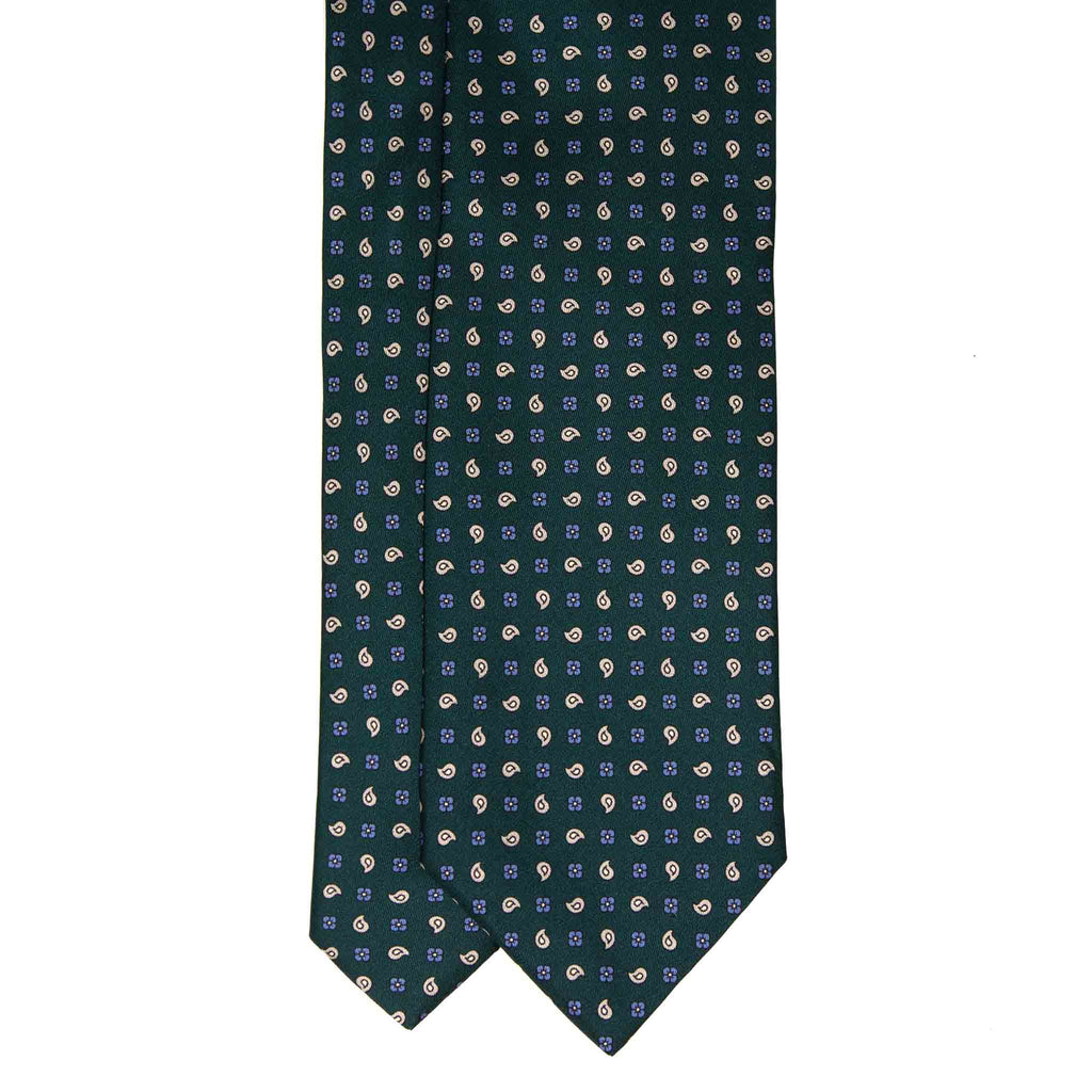 green and grey paisley silk tie serà Fine silk