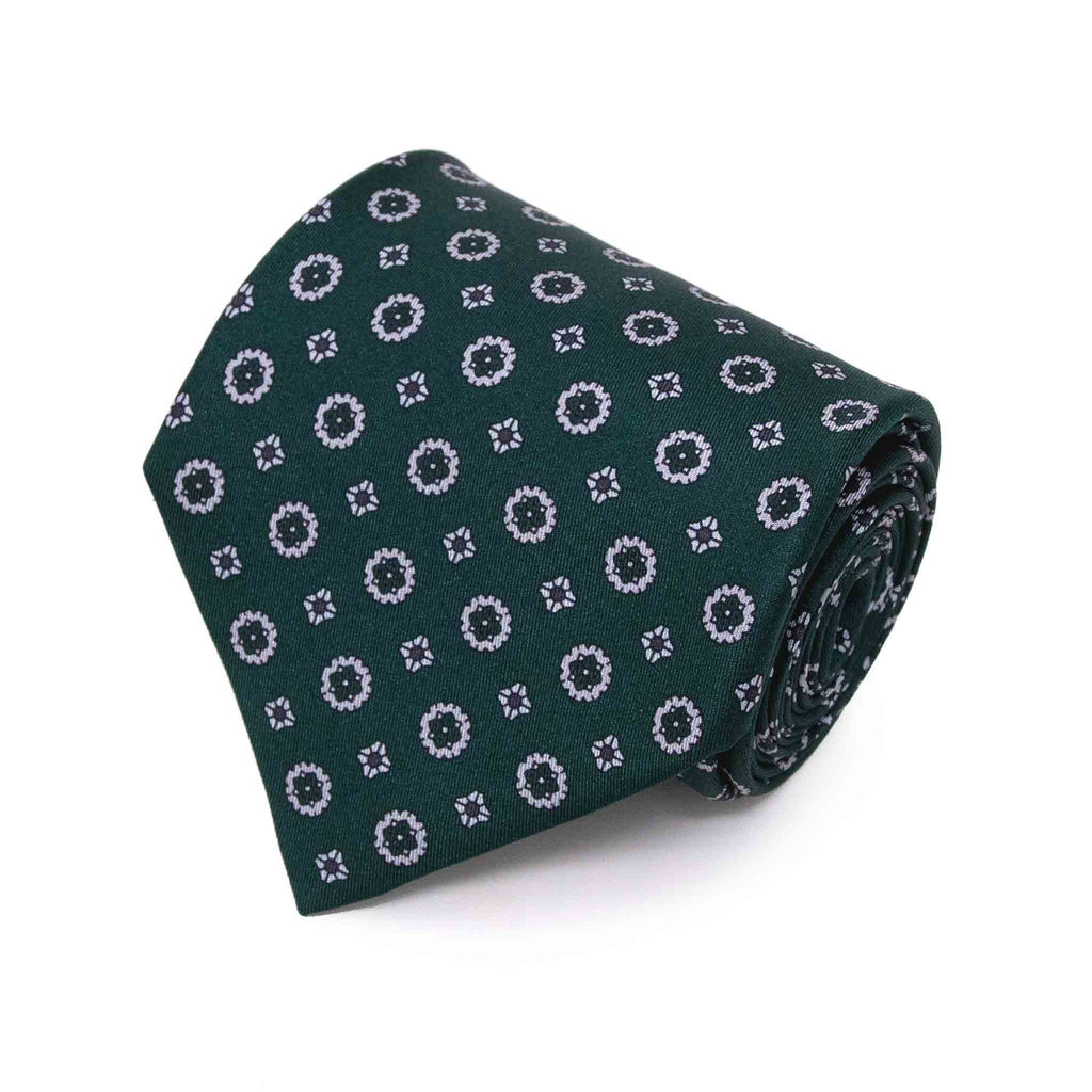 green and grey patterned silk tie serà fine silk