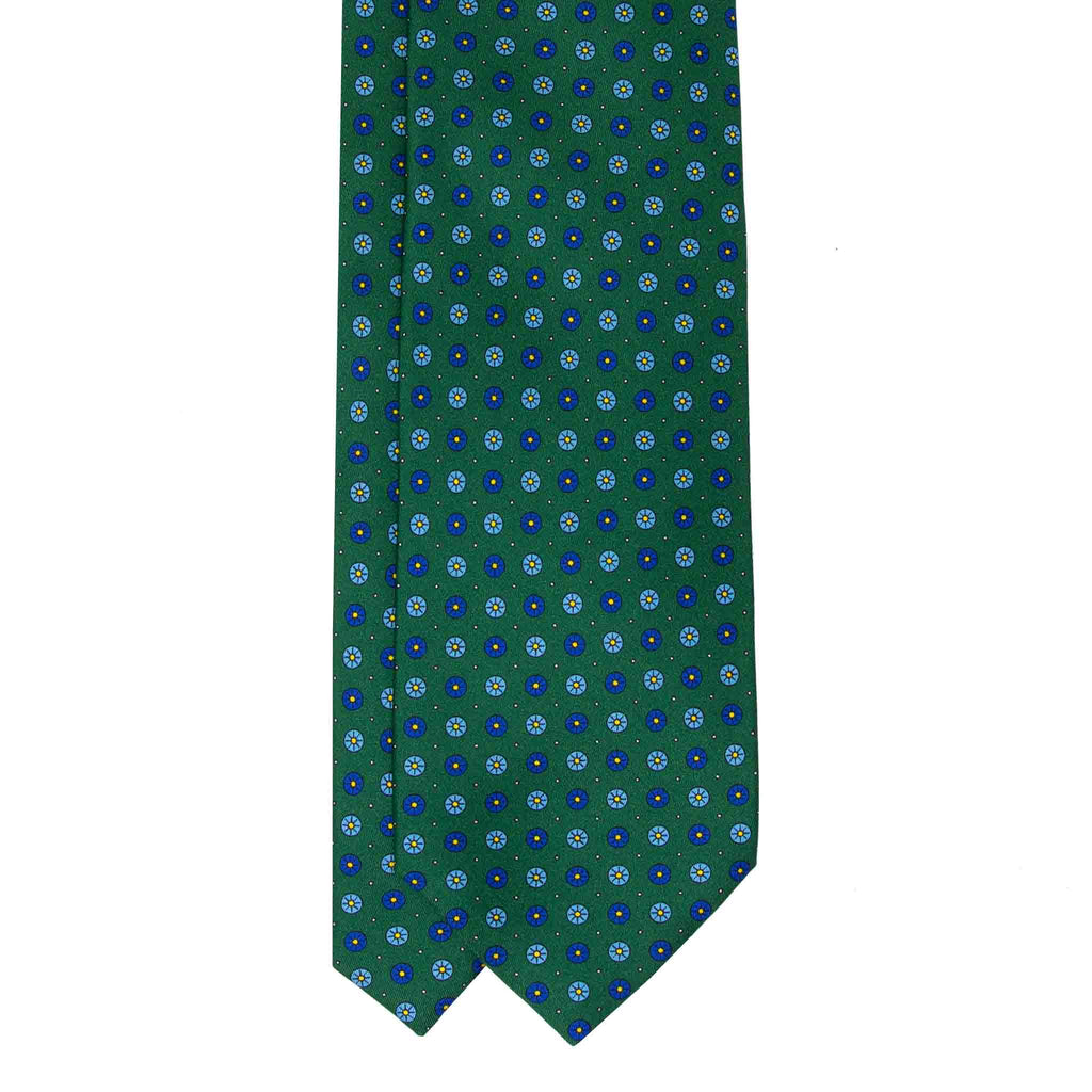 green with small circles patterned silk tie