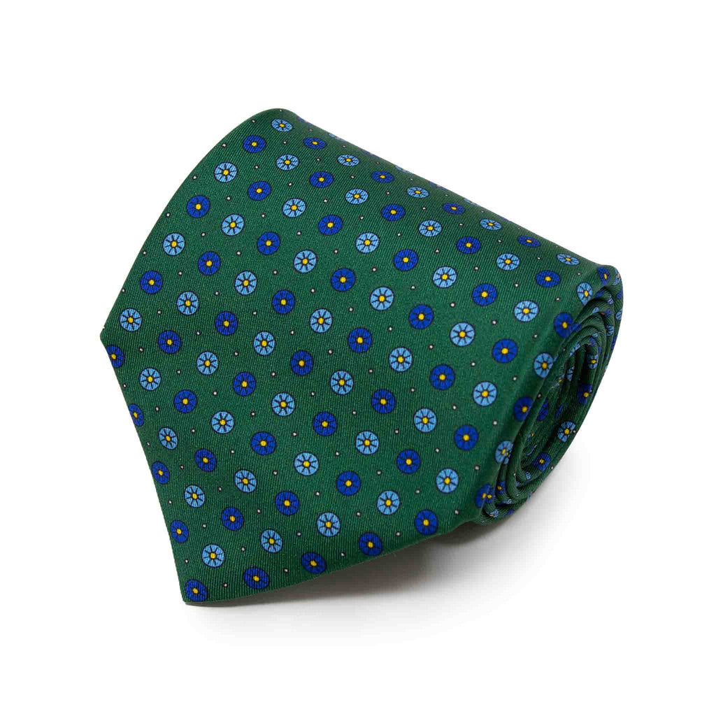 green with small circles patterned silk tie