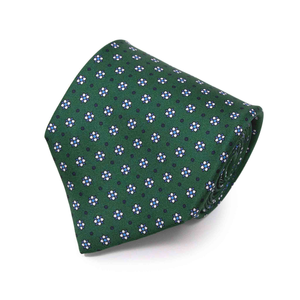 green with small square flowers silk tie