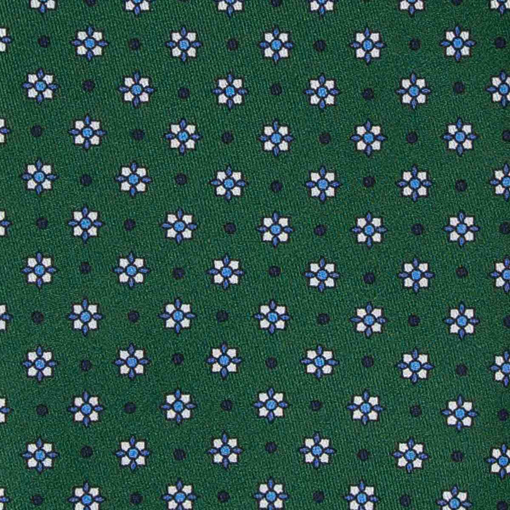 green with small square flowers silk tie
