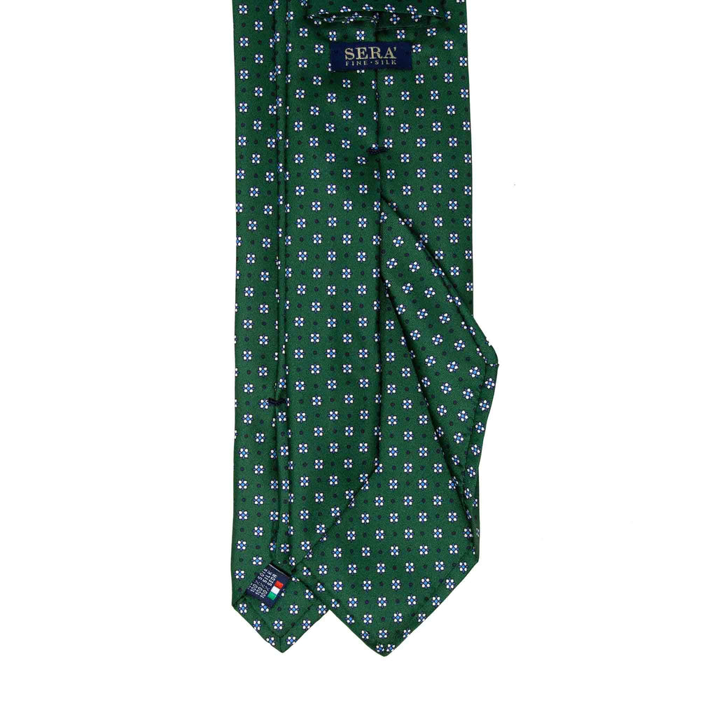 green with small square flowers silk tie