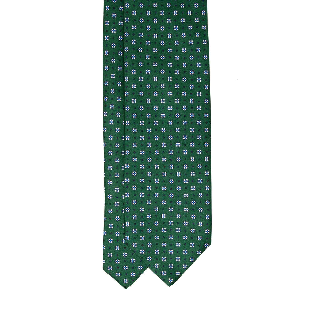 green with small square flowers silk tie