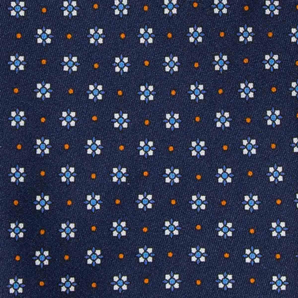 navy blue with small square flowers silk tie - serà fine silk