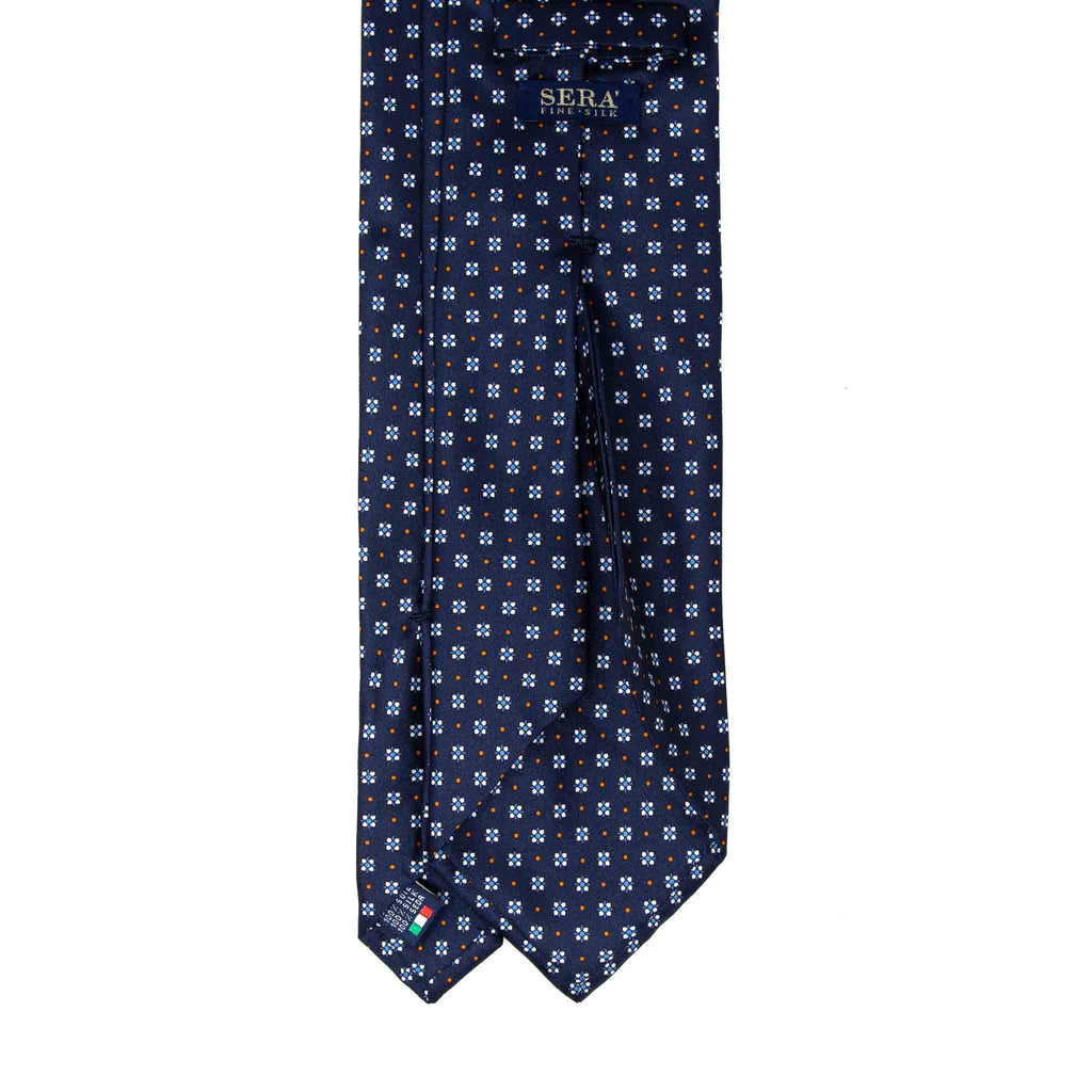 navy blue with small square flowers silk tie - serà fine silk