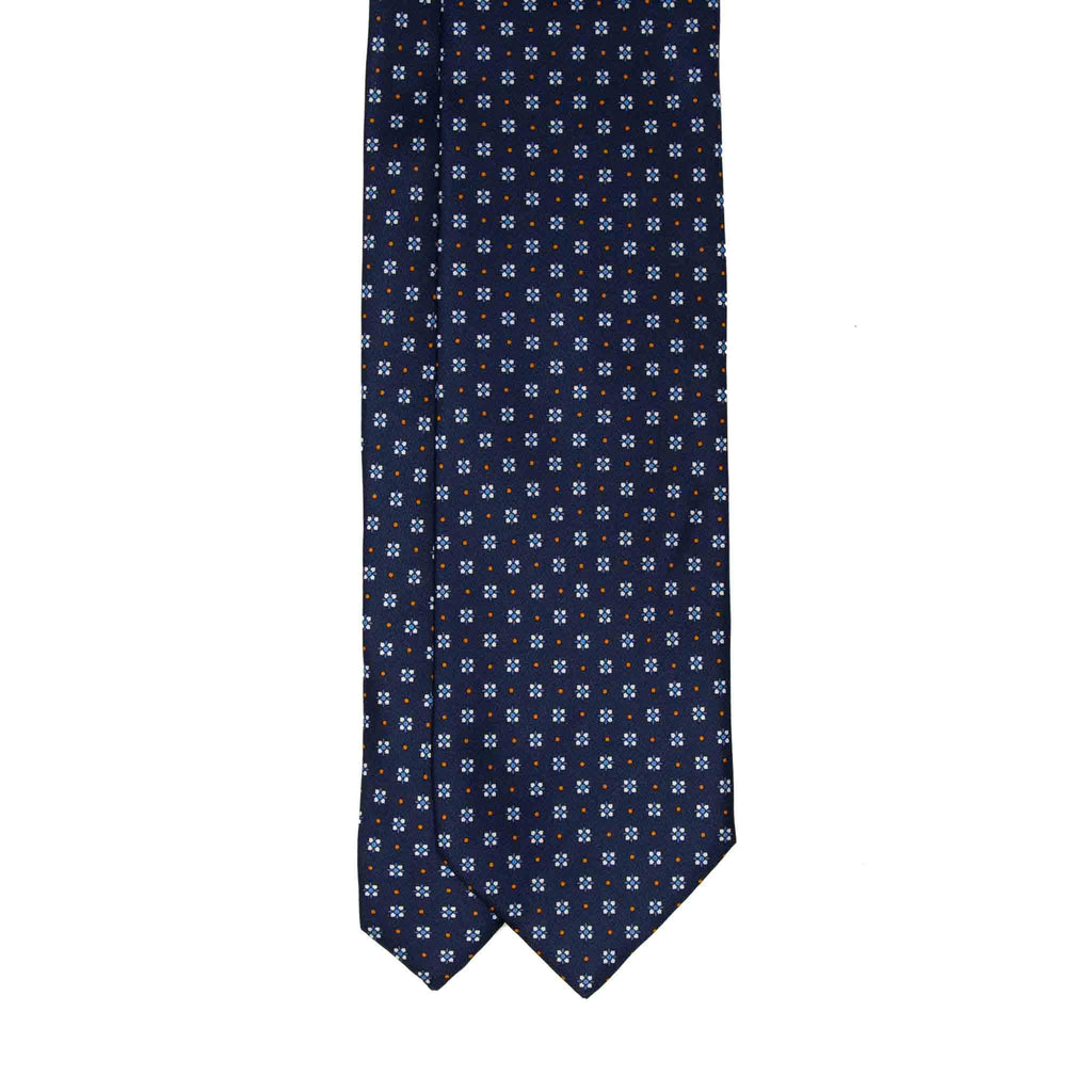 navy blue with small square flowers silk tie - serà fine silk