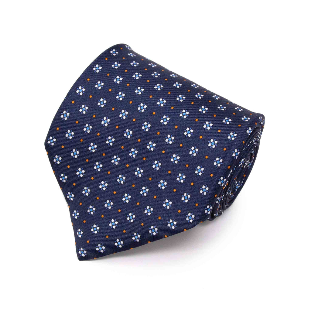 navy blue with small square flowers silk tie - serà fine silk
