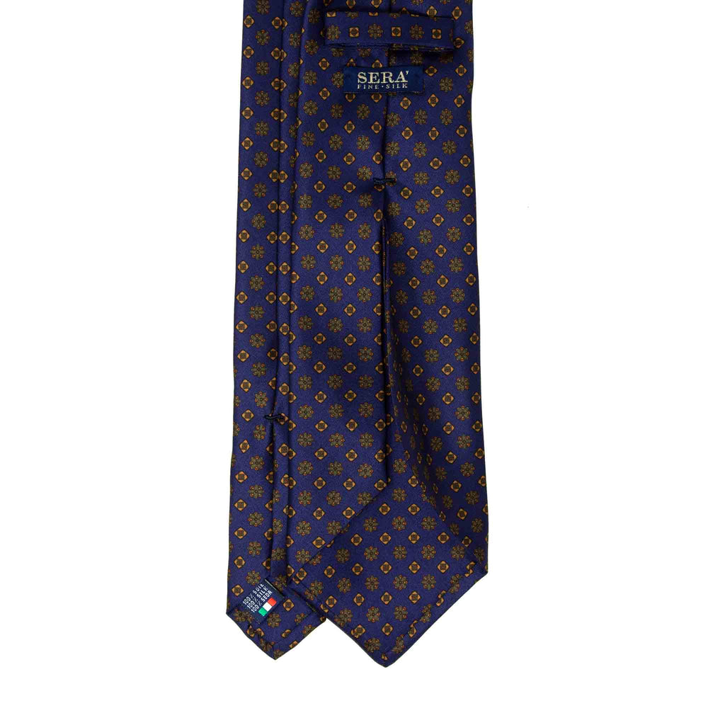 navy blue with square flowers patterned silk tie - serà fine silk