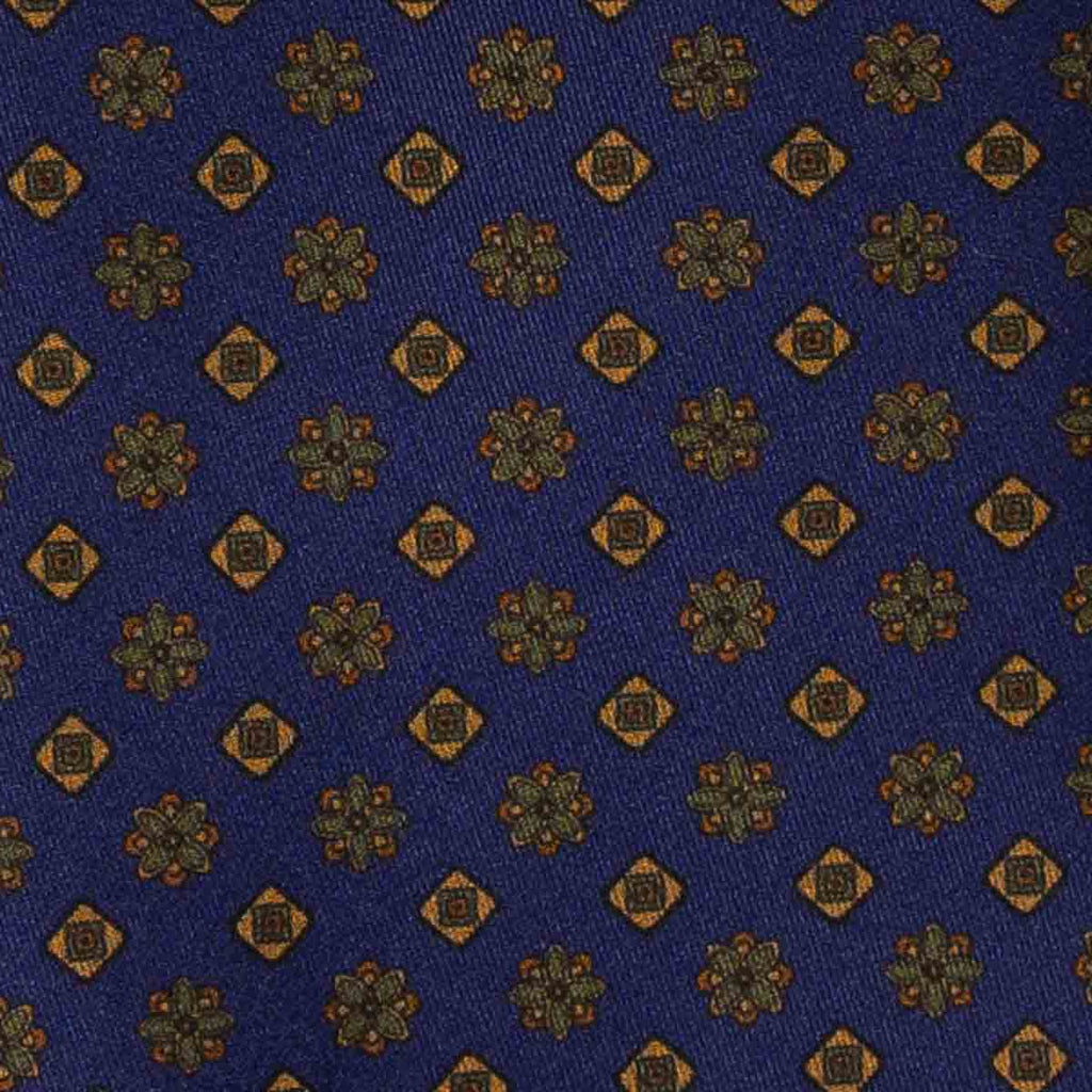 navy blue with square flowers patterned silk tie - serà fine silk