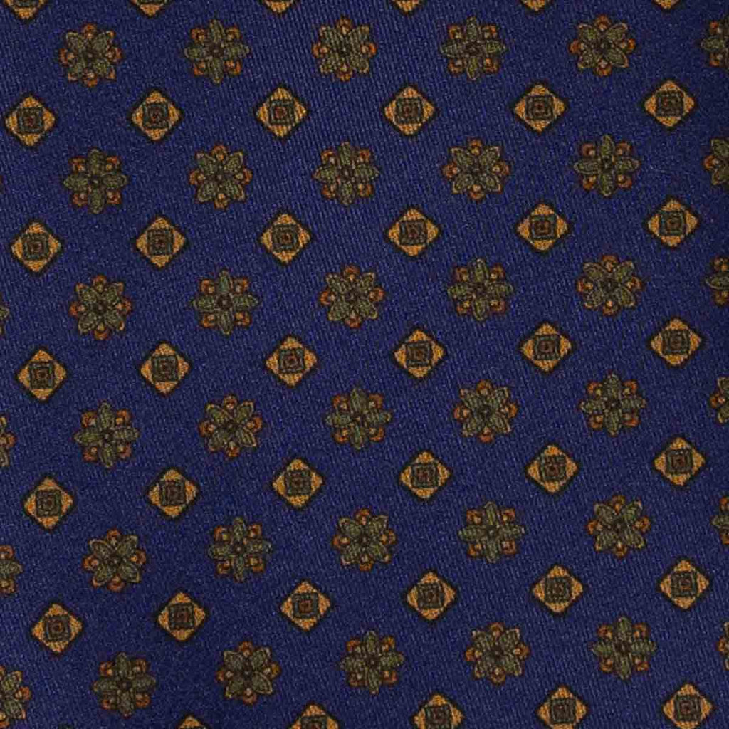 navy blue with square flowers patterned silk tie - serà fine silk