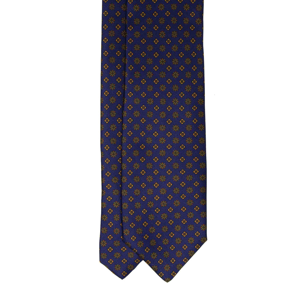 navy blue with square flowers patterned silk tie - serà fine silk