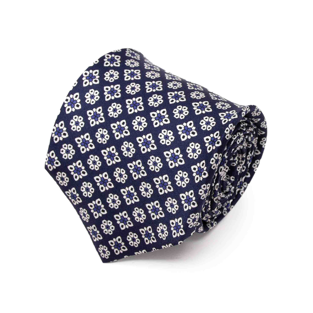 blue flowers patterned silk tie