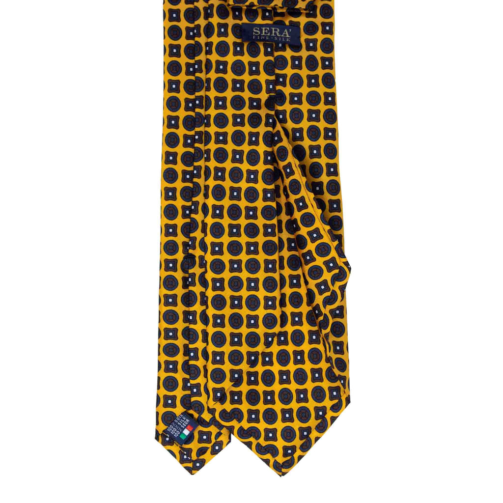 yellow with brown blue pattern silk tie