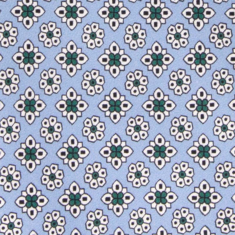 light blue with green flowers patterned silk tie