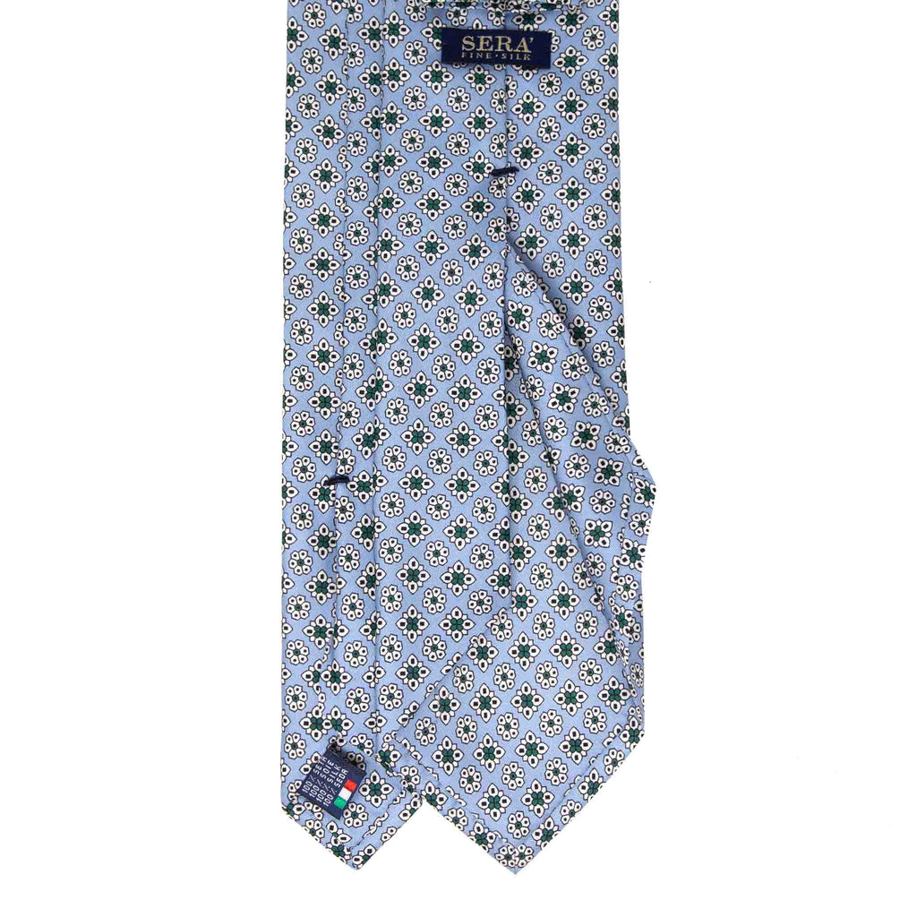 light blue with green flowers patterned silk tie - serà fine silk