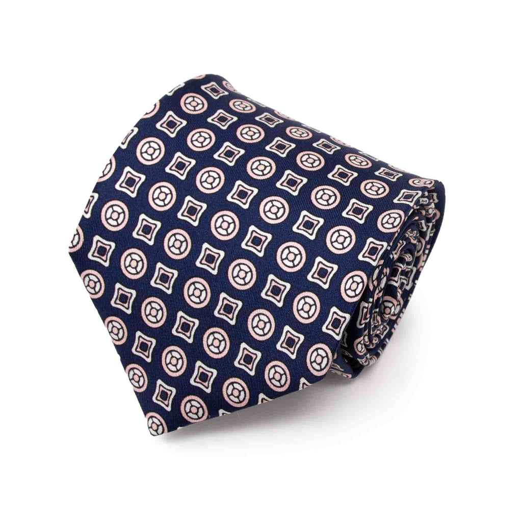 navy blue with pink patterned silk tie - serà fine silk