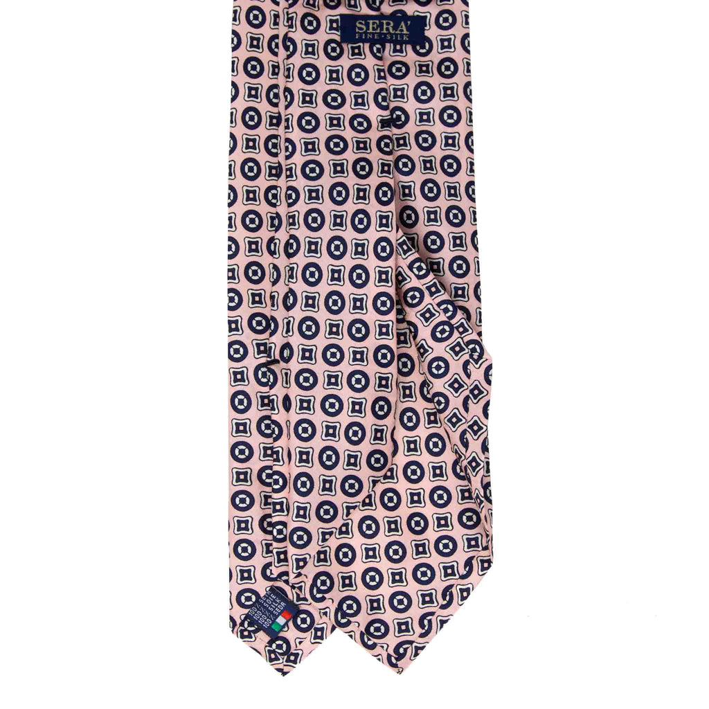 pink with navy patterned silk tie - serà fine silk
