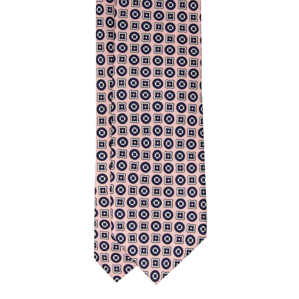 pink with navy patterned silk tie - serà fine silk