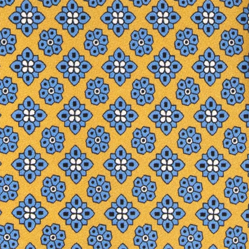 yellow with light blue flowers patterned silk tie - serà fine silk