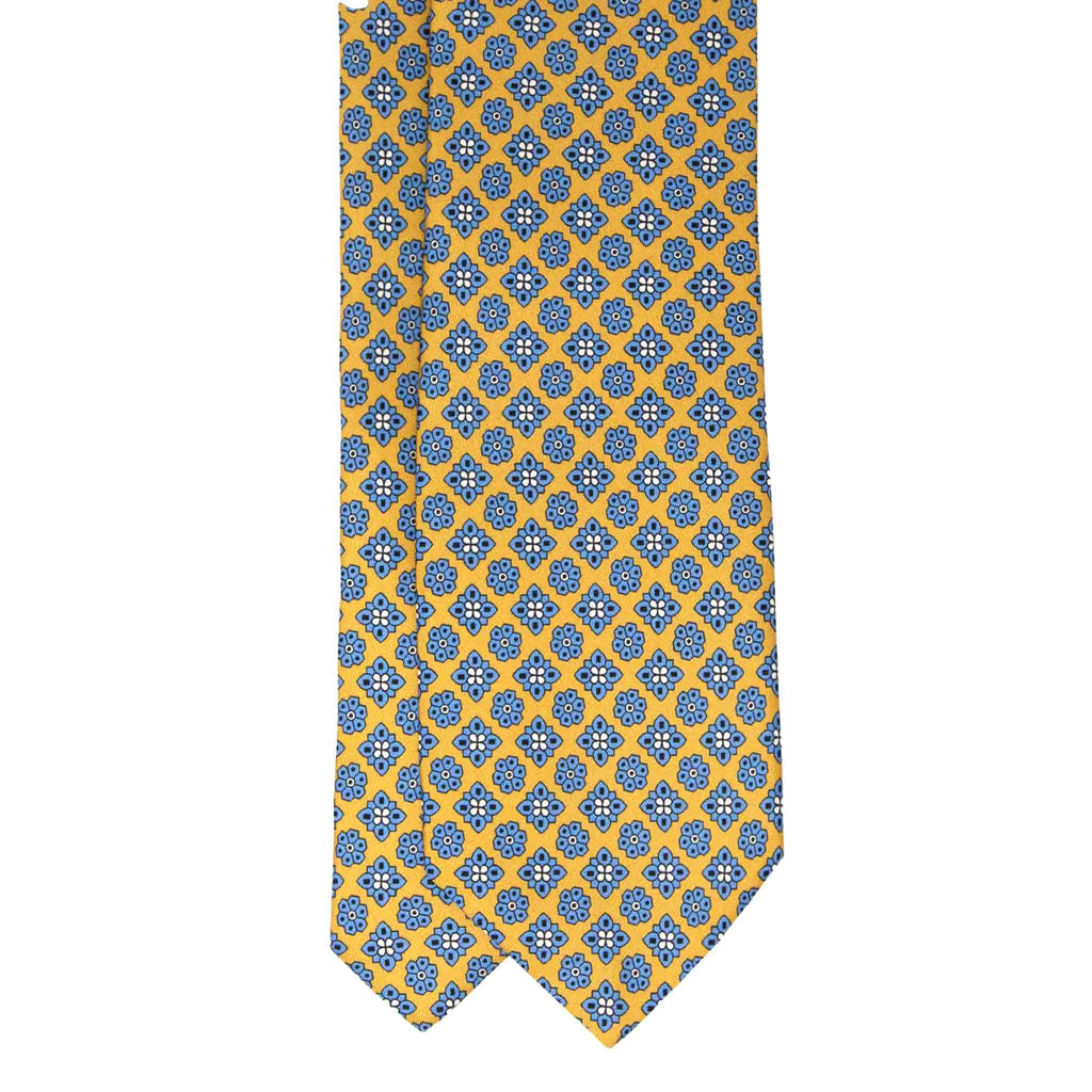 yellow with light blue flowers patterned silk tie - serà fine silk