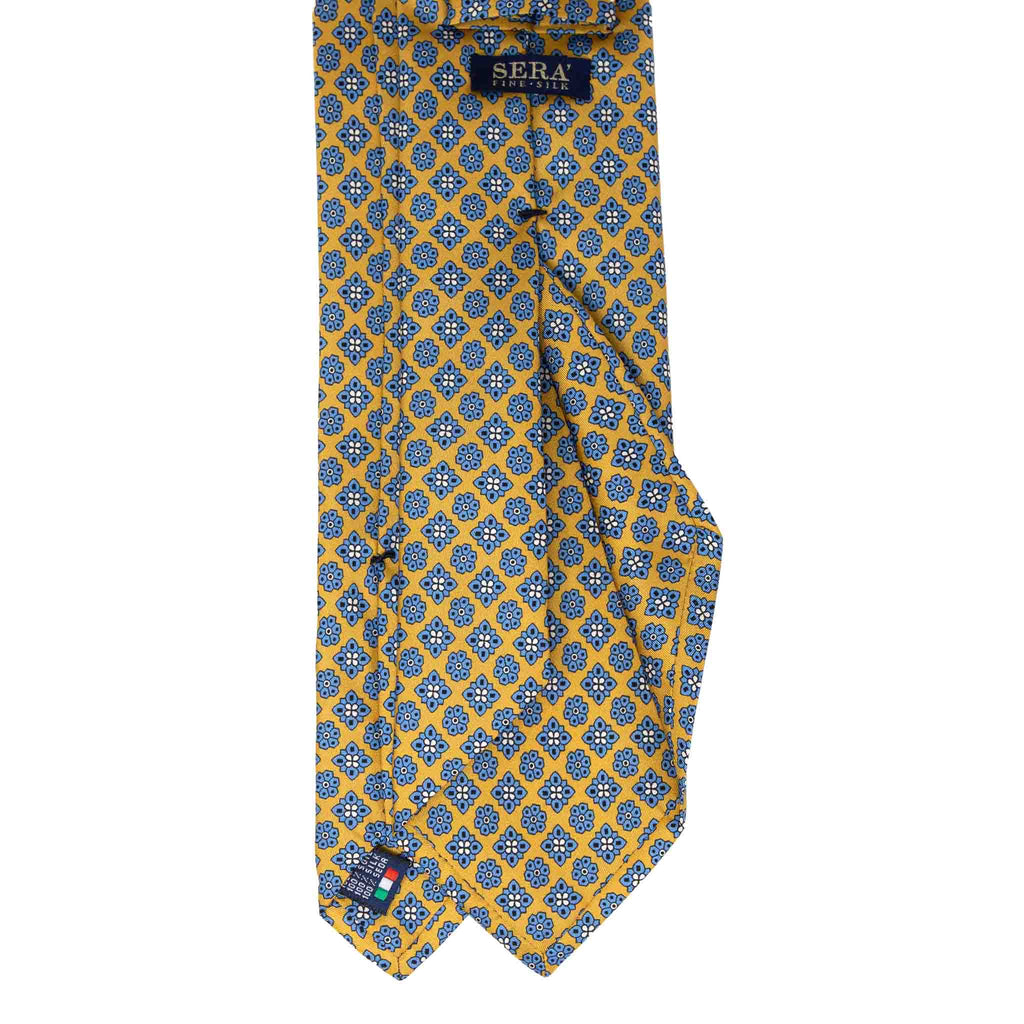 yellow with light blue flowers patterned silk tie - serà fine silk