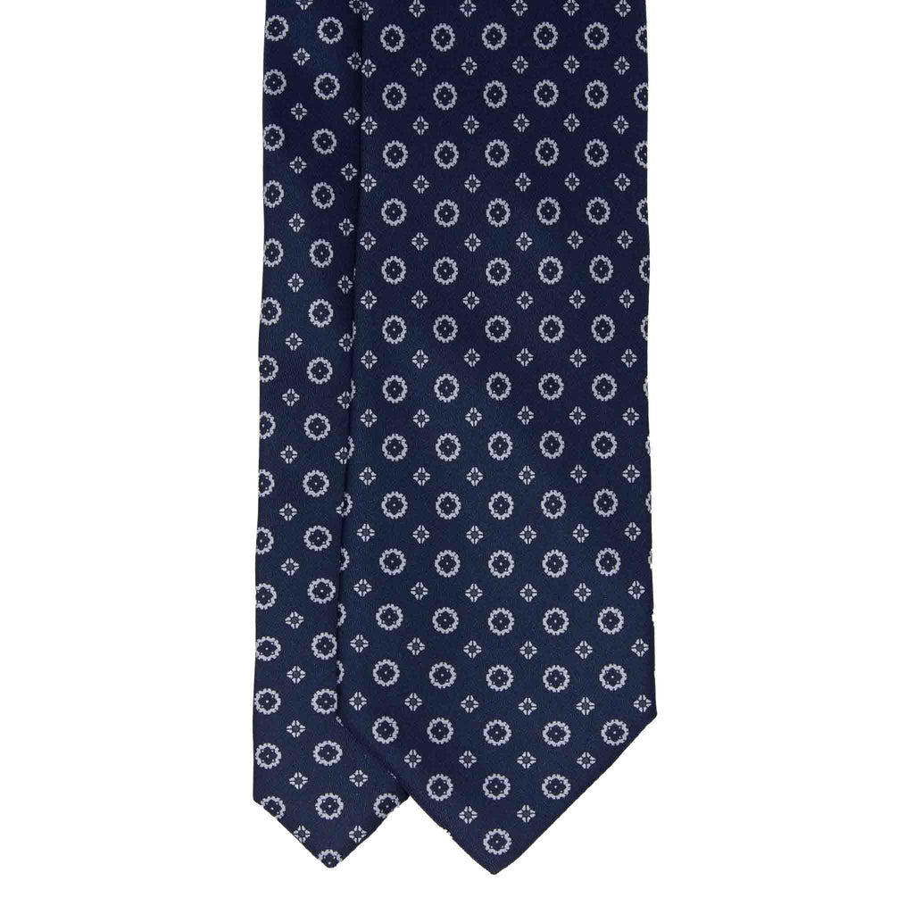 navy blue and grey patterned silk tie - serà fine silk