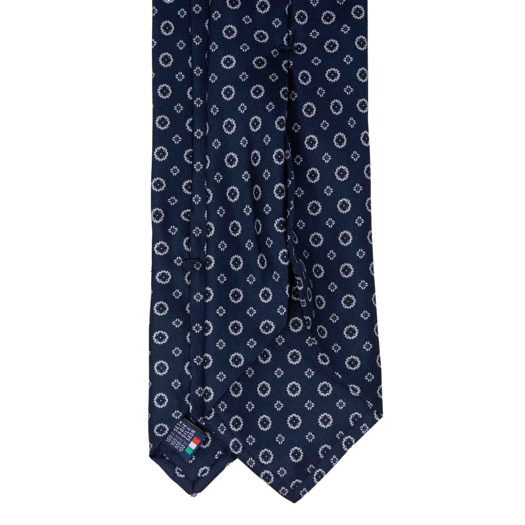 Navy Blue Silk Tie with Grey Pattern Serà Fine Silk