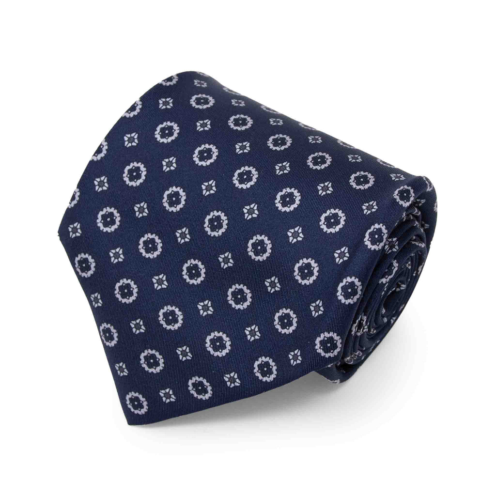 navy blue and grey patterned silk tie - serà fine silk