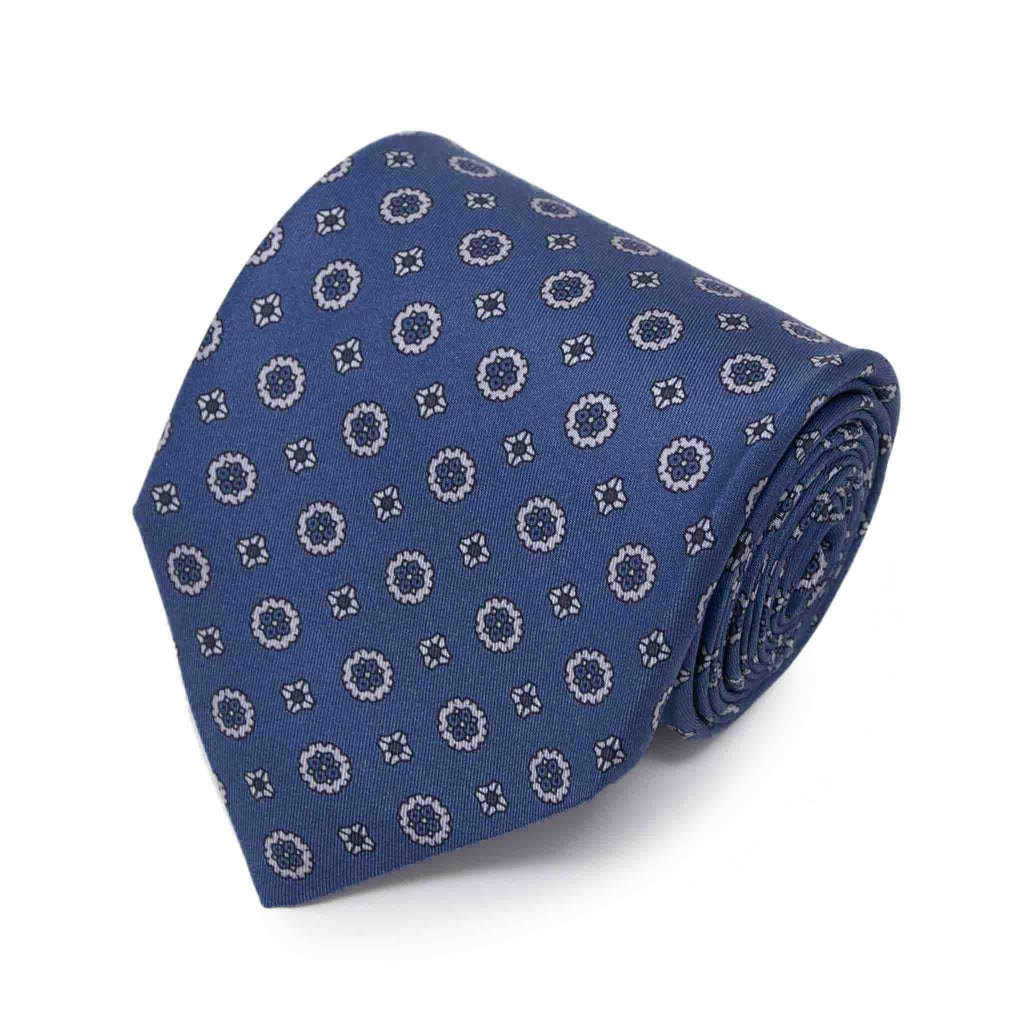 dust blue and grey patterned silk tie