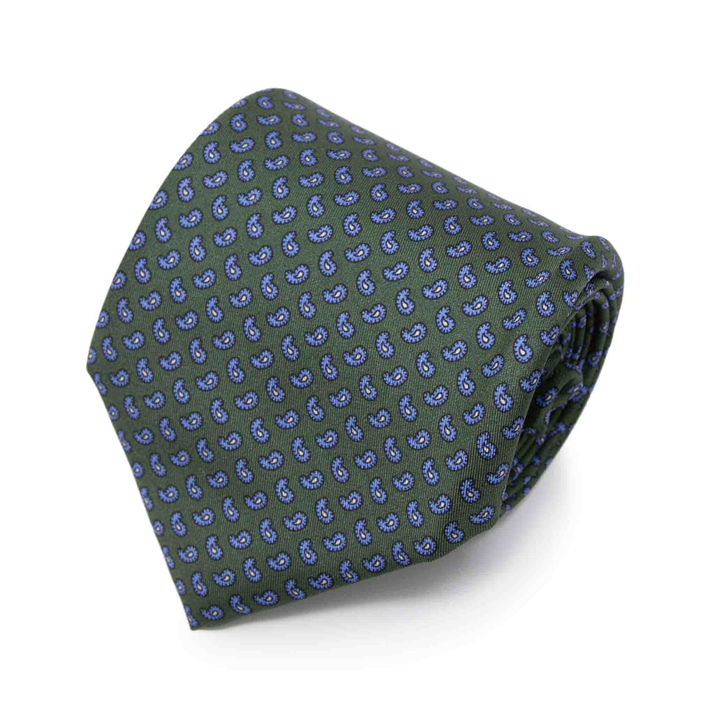 green and light blue paisley silk tie serà fine silk