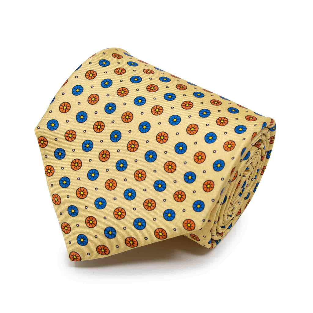 yellow with small circles patterned silk tie - serà fine silk