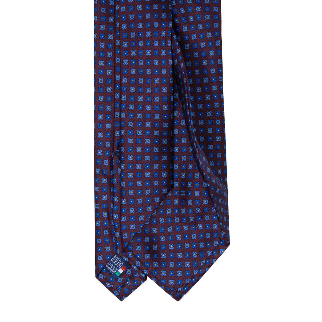 Burgundy with Blue & Grey Square Dots Pattern Silk Tie Serà Fine Silk
