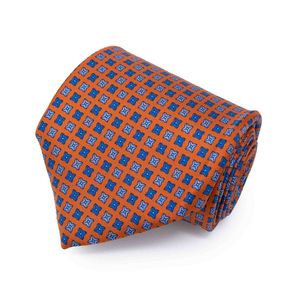 orange with square dots pattern silk tie - sera fine silk