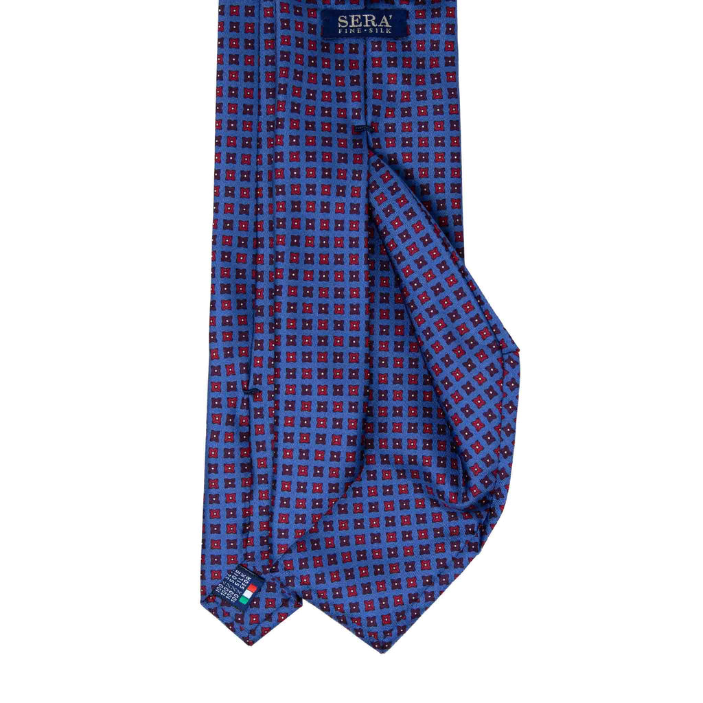 dust blue with red square dots patterned silk tie - sera fine silk